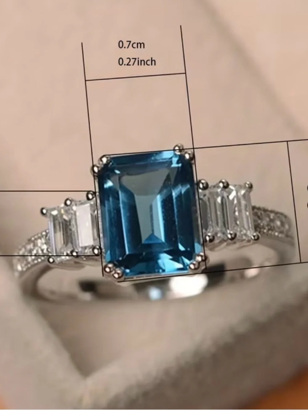 White Gold Sapphire Emerald-Cut Gemstone Ring with Accent Stones